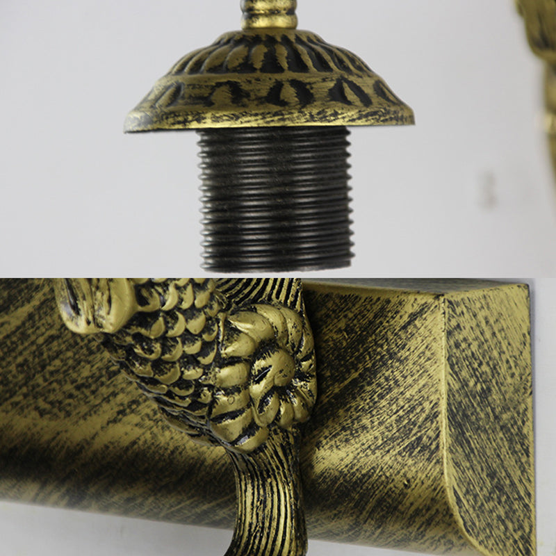 BowLift | 1 Head Bathroom Wall Light Tiffany Antique Brass Sconces Light with Cone White/Green Glass Shade