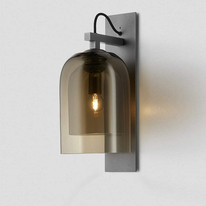 BowLift | 1 Bulb Living Room Wall Light Mid-Century Black Wall Lamp with Double Dome Glass Shade