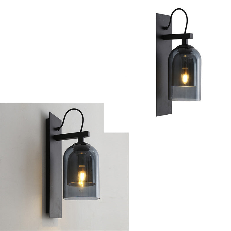 BowLift | 1 Bulb Living Room Wall Light Mid-Century Black Wall Lamp with Double Dome Glass Shade
