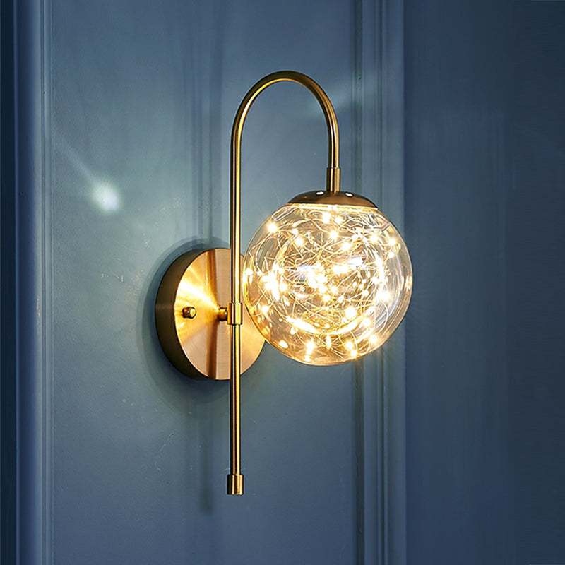 BowLift | Round Ball Wall Lamp Postmodern Clear Glass Gold Wall Lamp with Stars LED String Lights