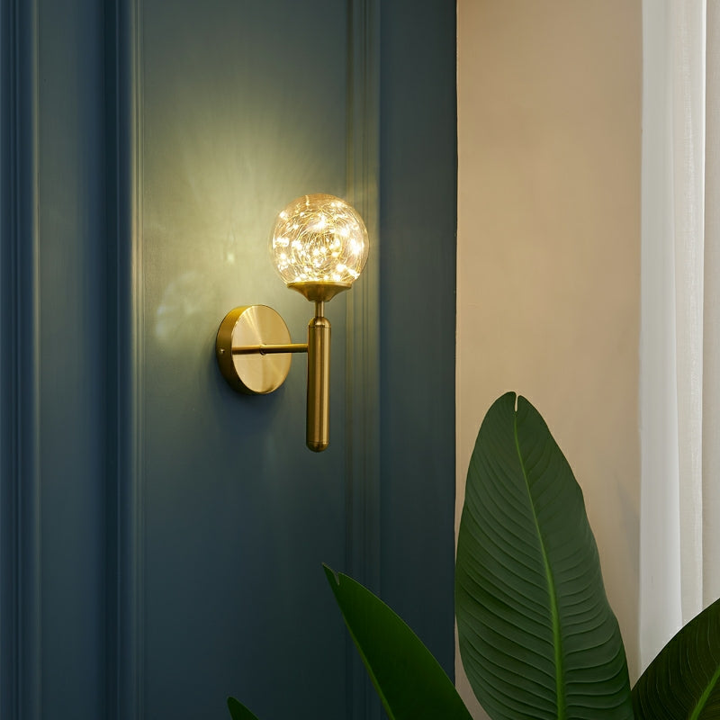 BowLift | Round Ball Wall Lamp Postmodern Clear Glass Gold Wall Lamp with Stars LED String Lights