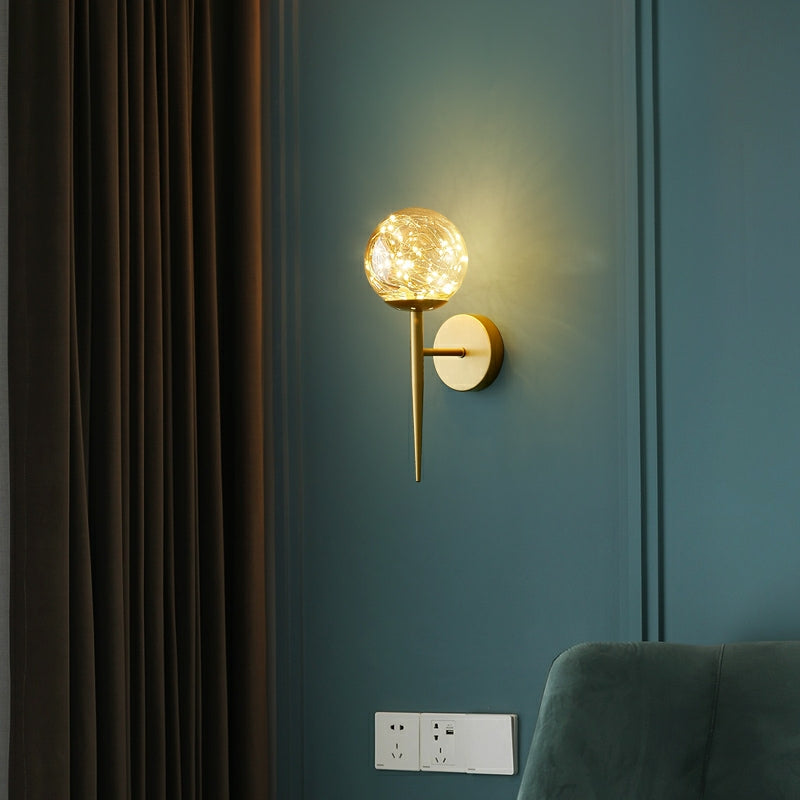 BowLift | Round Ball Wall Lamp Postmodern Clear Glass Gold Wall Lamp with Stars LED String Lights