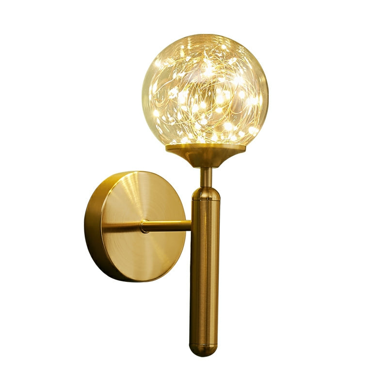 BowLift | Round Ball Wall Lamp Postmodern Clear Glass Gold Wall Lamp with Stars LED String Lights