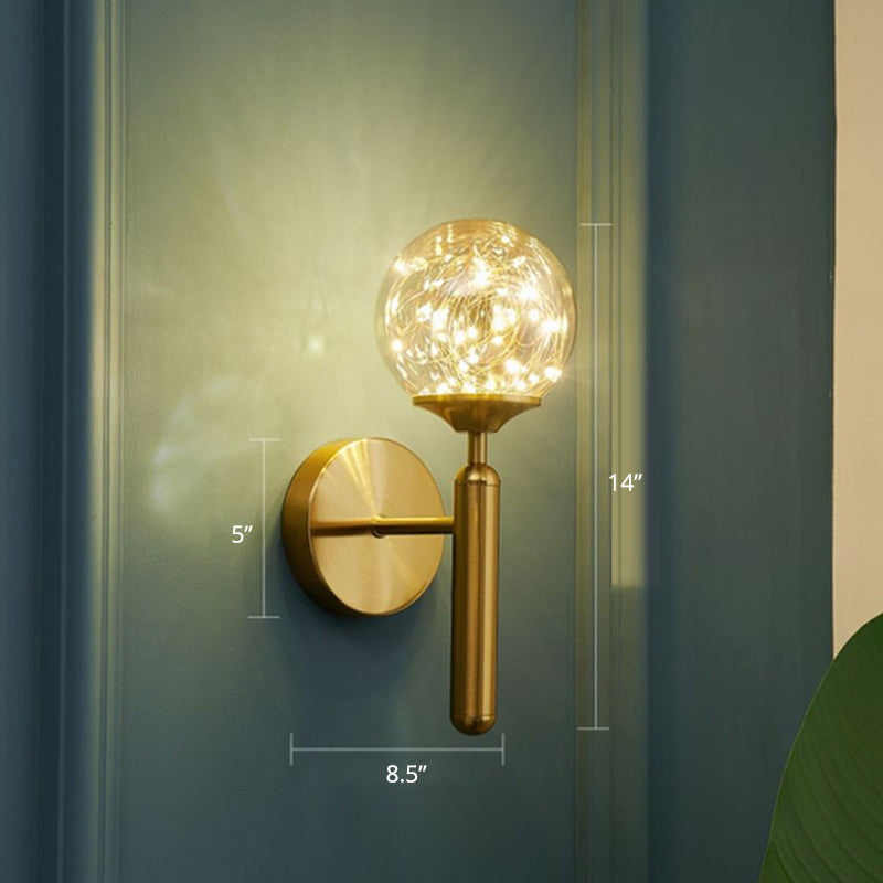 BowLift | Round Ball Wall Lamp Postmodern Clear Glass Gold Wall Lamp with Stars LED String Lights