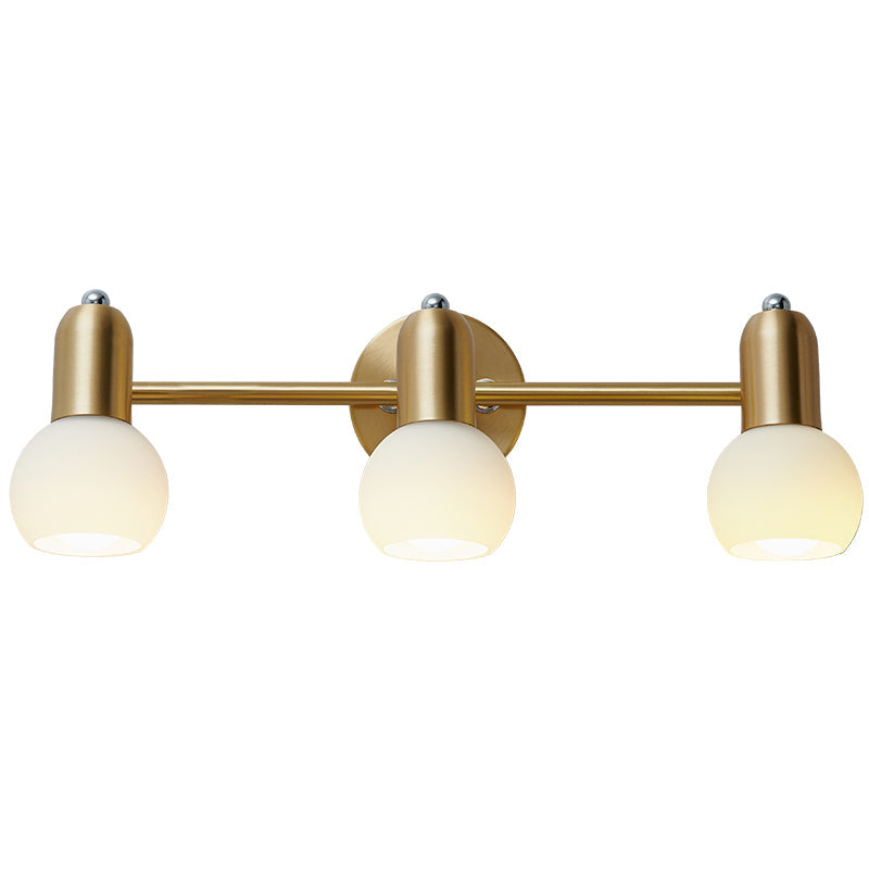 BowLift | Swiveling Dome Milk Glass Mirror Lights Postmodern Brass Wall Lights for Bathroom