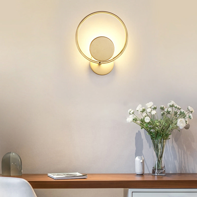 BowLift | Round Metal LED Wall Light Simple Style Gold Wall Mounted Lamp for Bedroom