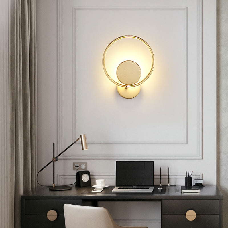 BowLift | Round Metal LED Wall Light Simple Style Gold Wall Mounted Lamp for Bedroom