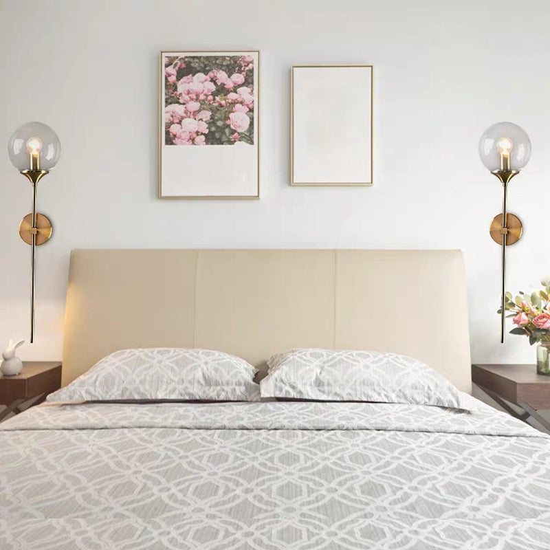 BowLift | Brass Pencil Arm Wall Lamp Postmodern 1 Head Metal Wall Light with Ball Glass Shade