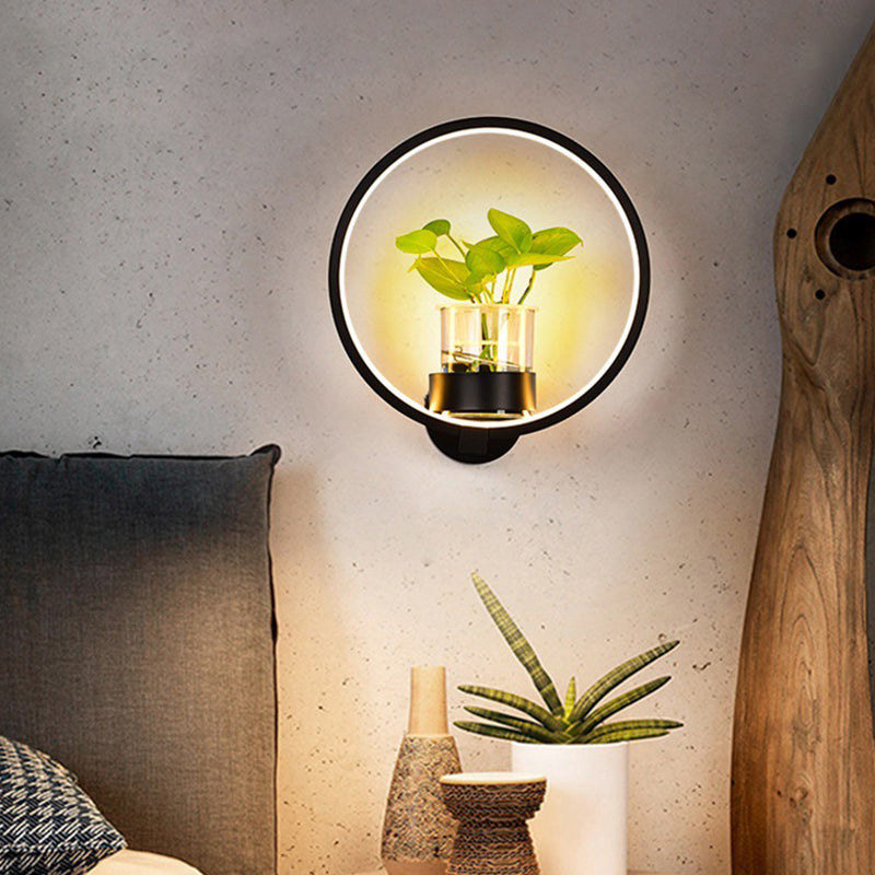BowLift | Decorative Halo LED Wall Sconce Metal Bedroom Wall Light with Glass Hydroponic Pot