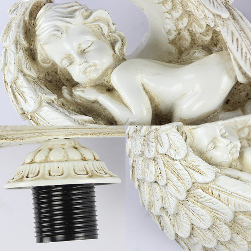 BowLift | Country Loft Angel Wall Lamp with Conical Shade 1 Light Resin Bedroom Lighting in White/Blue