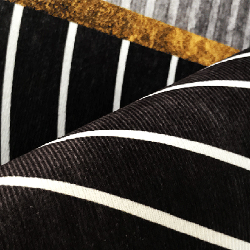 BowLift | Black Gray-White Striped Carpet Cotton Blend Novelty Area Rug Non-Slip Backing Machine Washable Indoor Rug for Room