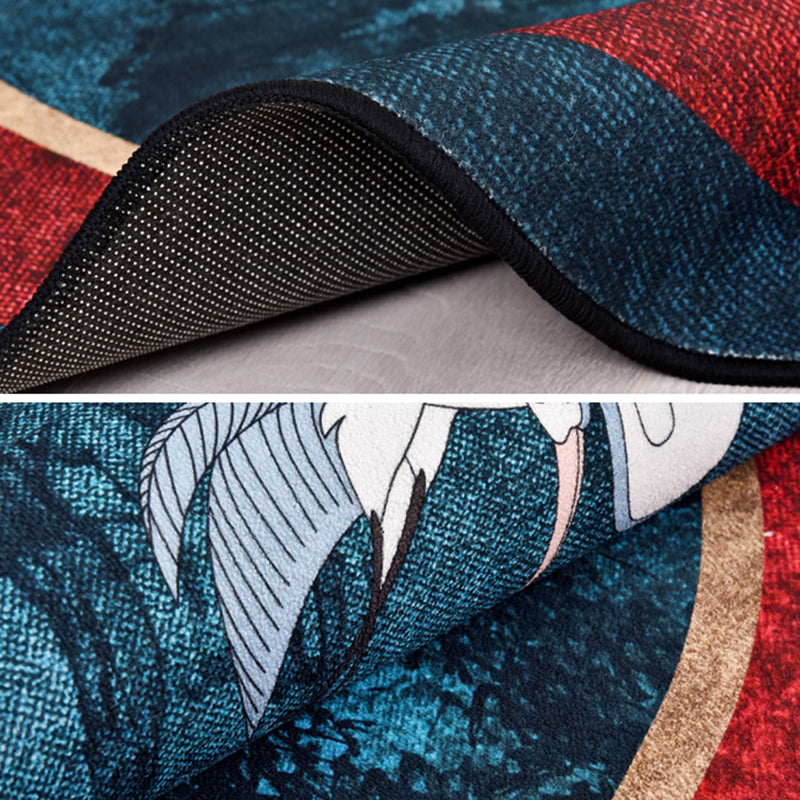 BowLift | Chinese Decorative Carpet Multicolored Crane Printed Area Rug Synthetic Non-Slip Back Easy Maintenance Area Rug