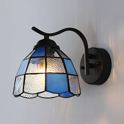 BowLift | Tiffany Dome Wall Mount Light Integrated Glass 1 Light Bathroom Wall Sconces Light in White/Blue