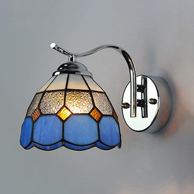 BowLift | Tiffany Style Tapered Wall Light with Square/Jewelry Pattern Stained Glass 1 Light Wall Sconces Lighting in Blue