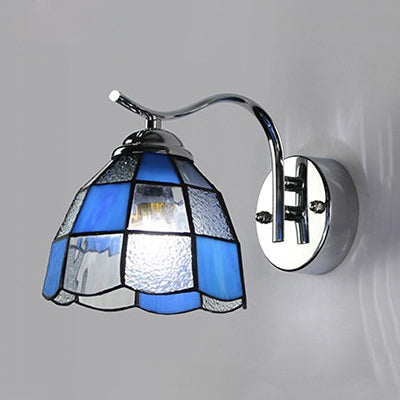BowLift | Tiffany Style Tapered Wall Light with Square/Jewelry Pattern Stained Glass 1 Light Wall Sconces Lighting in Blue