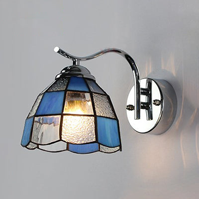 BowLift | Tiffany Style Tapered Wall Light with Square/Jewelry Pattern Stained Glass 1 Light Wall Sconces Lighting in Blue