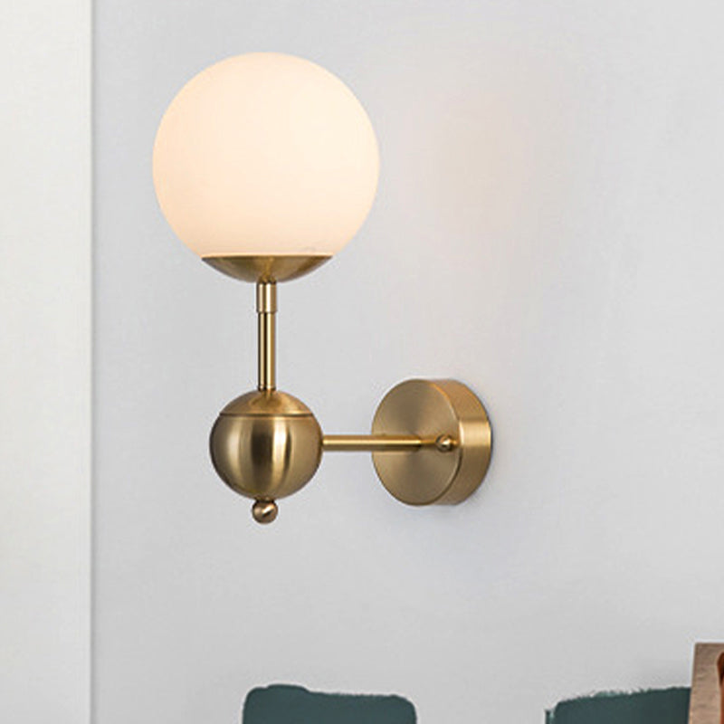 BowLift | Modern Globe Wall Lighting Fixture 1 Lamp White Glass Wall Lamp in Brass for Bathroom