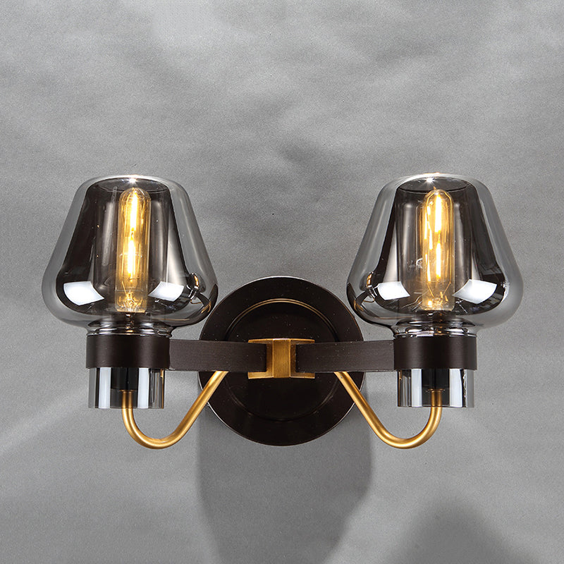 BowLift | 2-Light Wall Lighting with Mushroom Shade Smoke Glass Modern Bedroom Wall Lamp Lighting Fixture