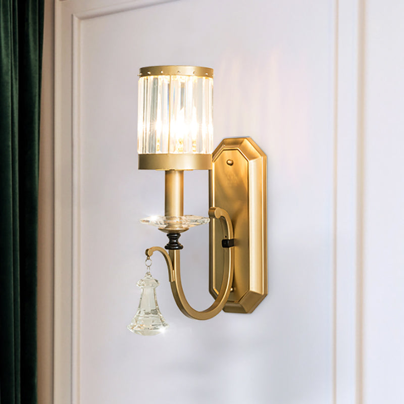 BowLift | Cylinder Wall Light Modernism Prism Crystal 1 Light Brass Wall Mount Light for the Living Room