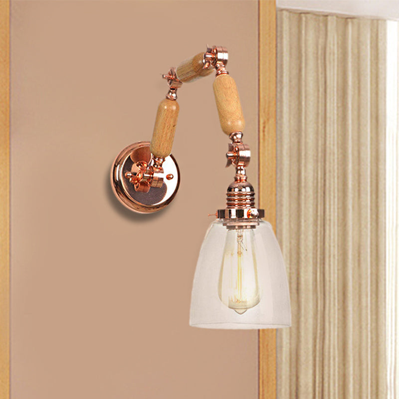 BowLift | Rose Gold Single Light Concept Light Antique Clear Glass Tapered Lighting Fixture with Rotatable Arm