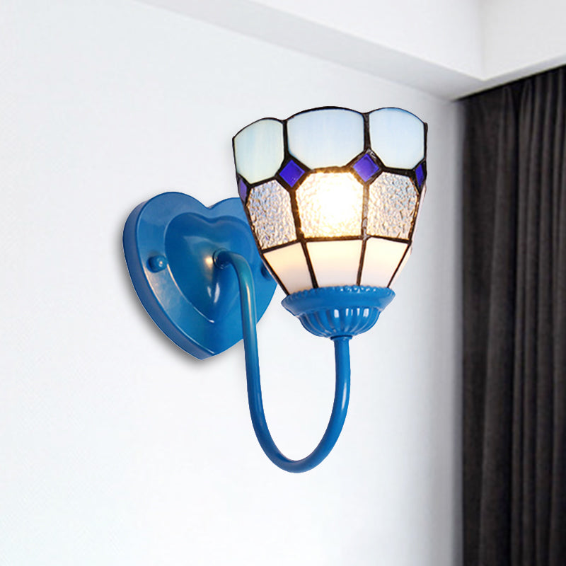 BowLift | 1 Head Bathroom Wall Light Tiffany Blue/White/Antique Brass Wall Mounted Light with Dome Dimple Glass Shade