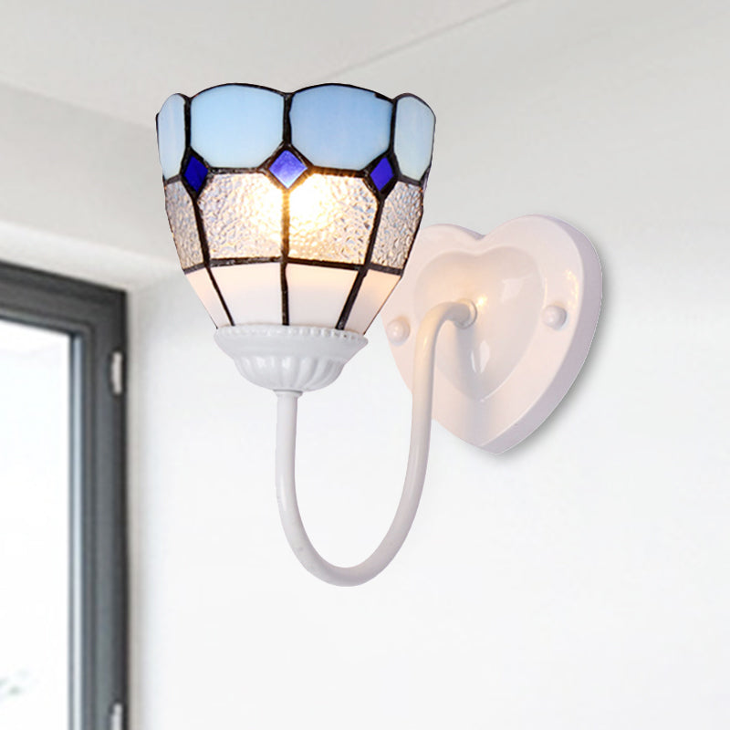 BowLift | 1 Head Bathroom Wall Light Tiffany Blue/White/Antique Brass Wall Mounted Light with Dome Dimple Glass Shade