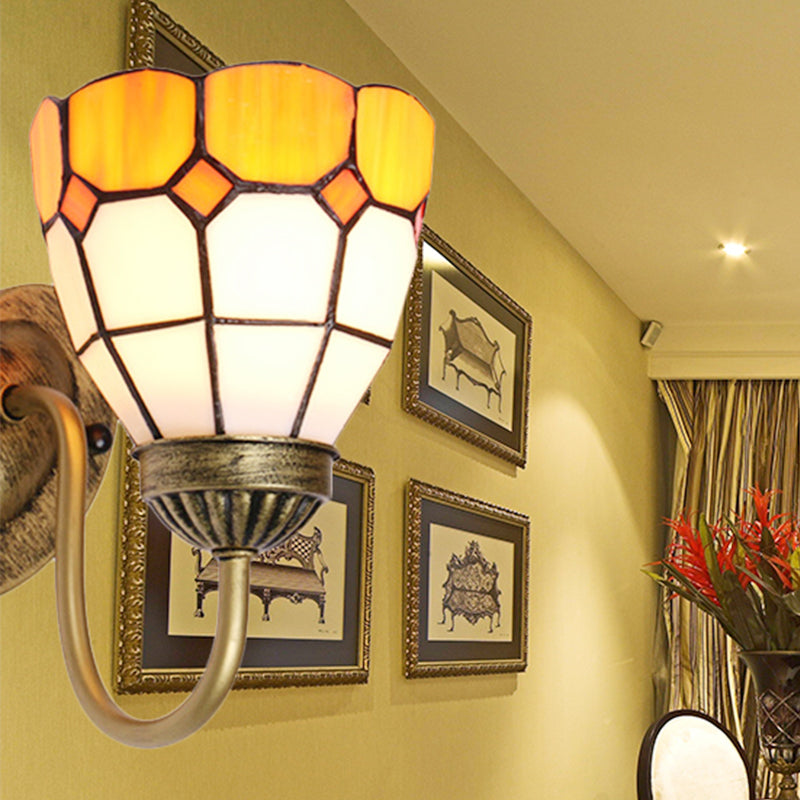 BowLift | Dome Wall Lamp Baroque Yellow Glass 1 Head White/Blue/Antique Brass Sconce Lamp for Hallway