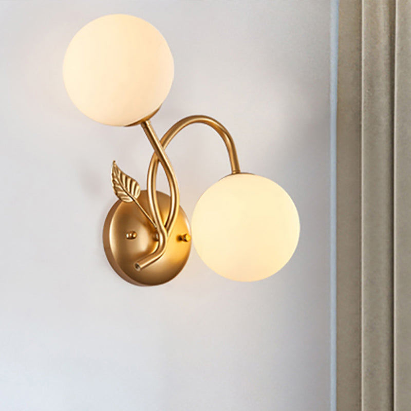 BowLift | Double Globe Opal Glass Wall Light Modern 2-Bulb Coffeehouse Wall Light in Black/Gold