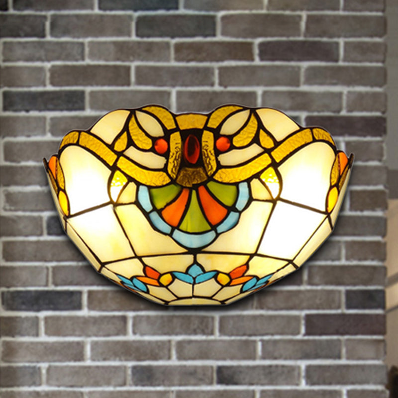 BowLift | Victorian Bowl Wall Lighting 1 Light Stained Glass Wall Lamp in Multicolor for Hallway