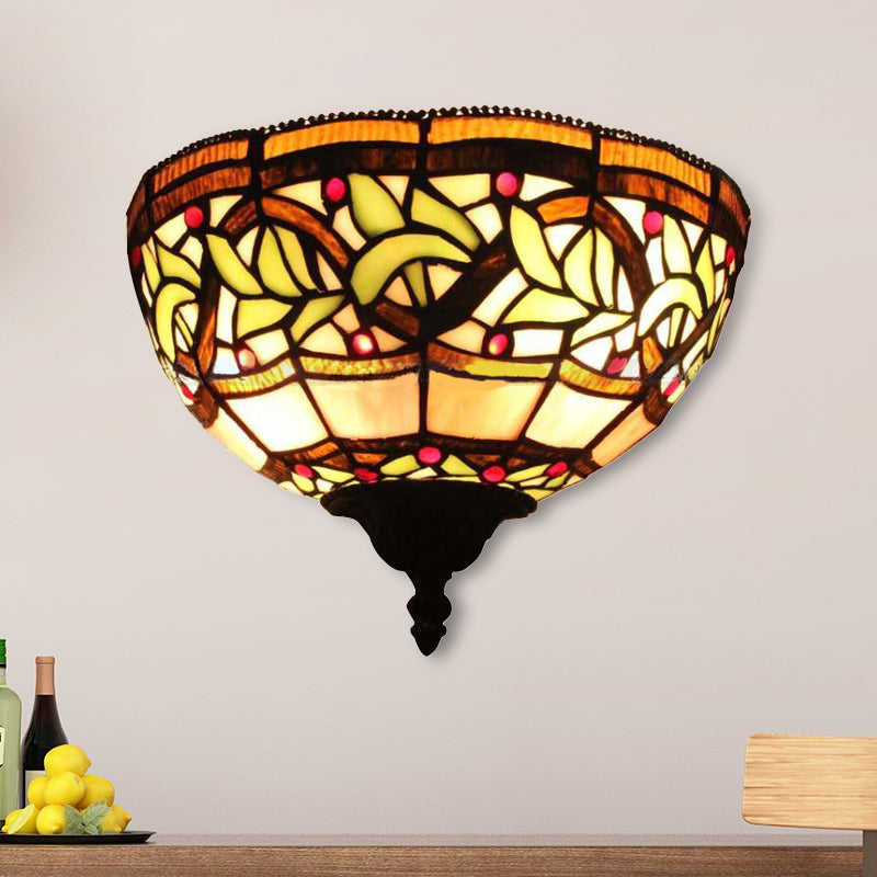 BowLift | Victorian Bowl Wall Lighting 1 Light Stained Glass Wall Lamp in Multicolor for Hallway