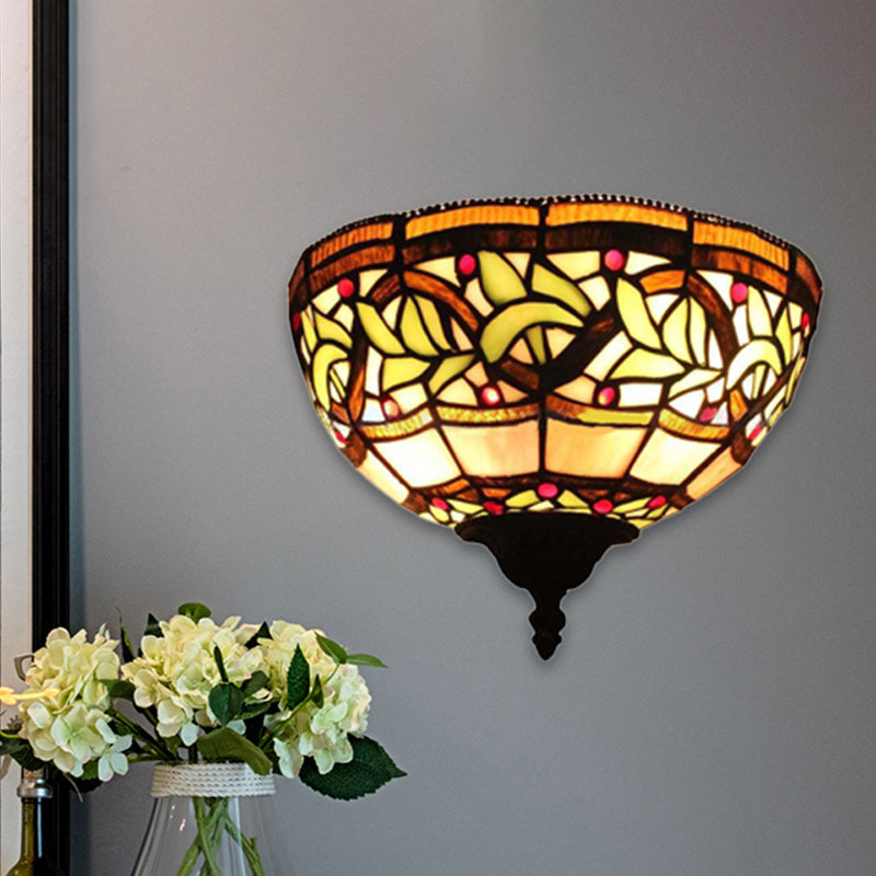 BowLift | Victorian Bowl Wall Lighting 1 Light Stained Glass Wall Lamp in Multicolor for Hallway