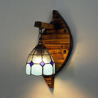 BowLift | Blue dome-shaped wall-mounted light Tiffany style stained glass 1 light 6"/5.5" wall light with chain