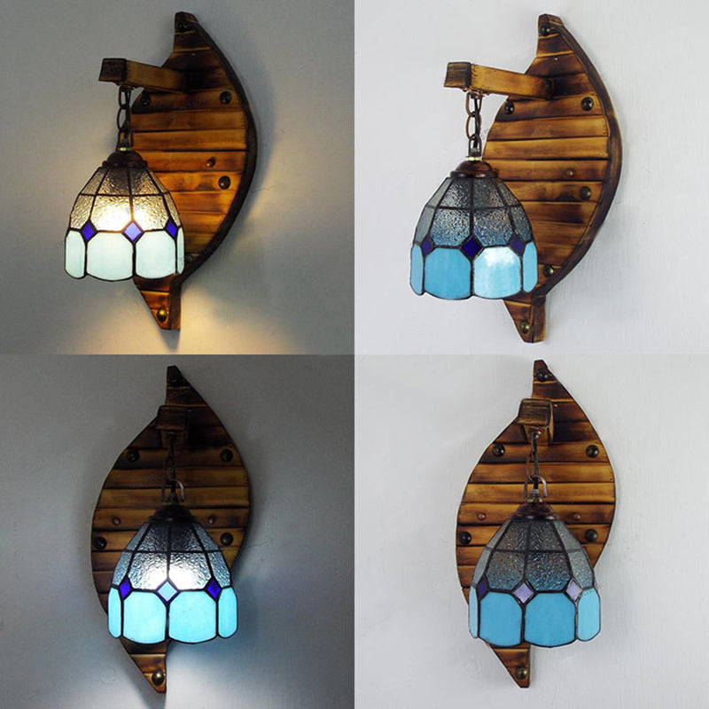 BowLift | Blue dome-shaped wall-mounted light Tiffany style stained glass 1 light 6"/5.5" wall light with chain