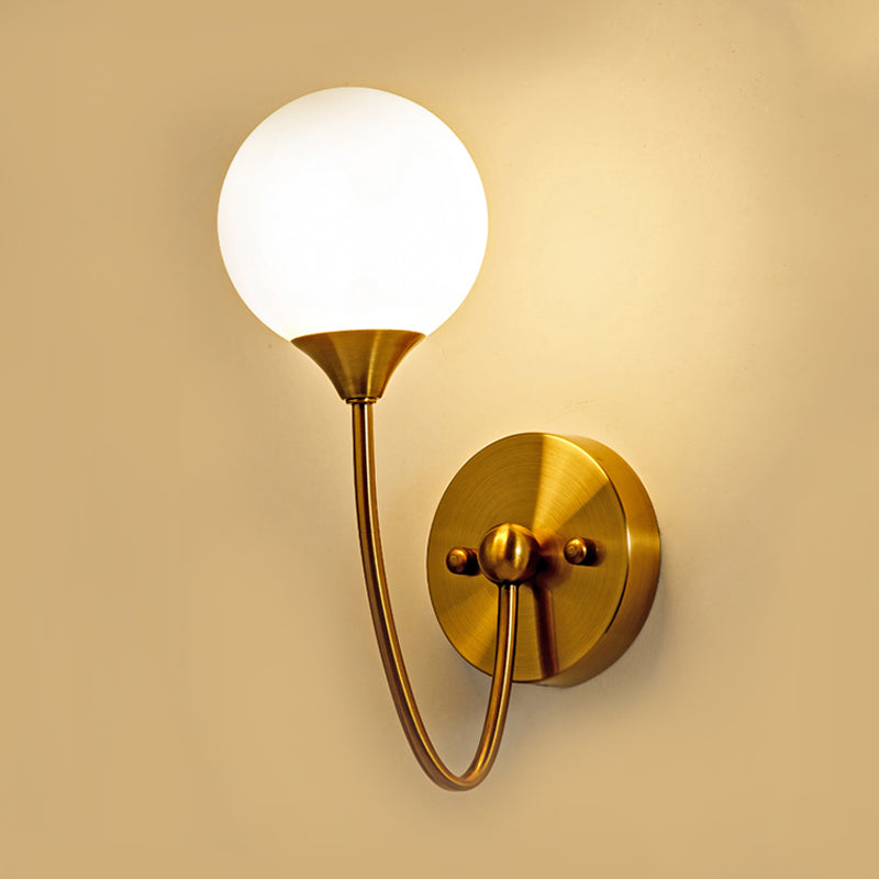 BowLift | Elegant Stylish Ball Shade Wall Lamp 1/2 Lights Milk Glass Wall Lamp in Gold for Mirror Living Room