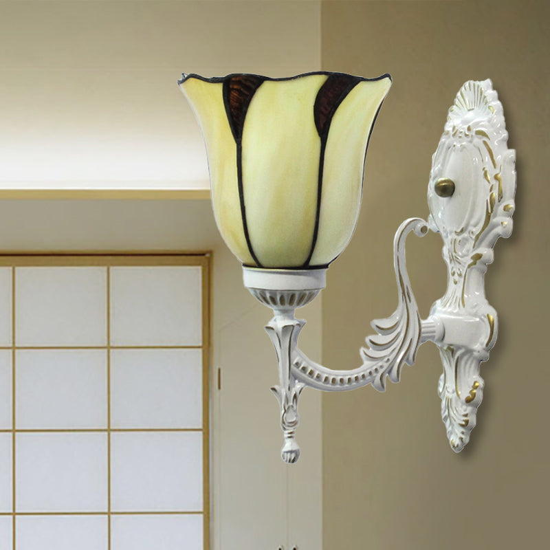 BowLift | Tiffany Bell Wall Lamp Single Light Stained Glass Wall Lamp in Beige for Hallway