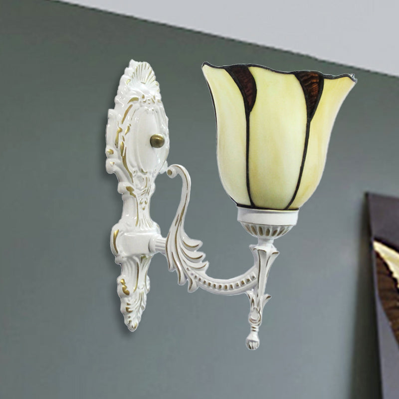 BowLift | Tiffany Bell Wall Lamp Single Light Stained Glass Wall Lamp in Beige for Hallway