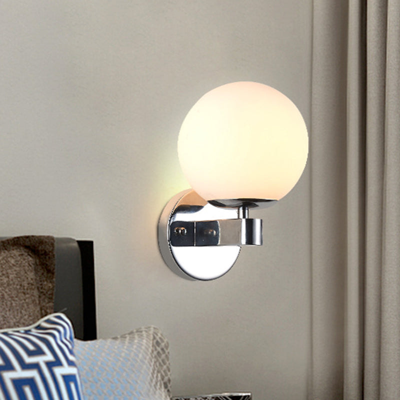 BowLift | Chrome/Gold Round Wall Light Industrial Opal Glass 1 Light Bedroom Wall Lamp Fixture
