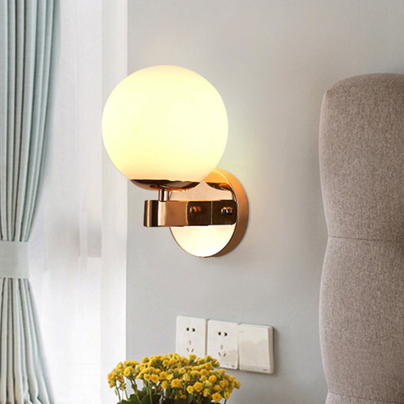 BowLift | Chrome/Gold Round Wall Light Industrial Opal Glass 1 Light Bedroom Wall Lamp Fixture