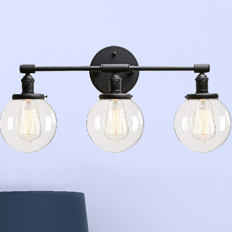 BowLift | Black 3 Light Wall Lamp Industrial Clear Glass Bubble Shade Lighting Fixture for Outdoor Areas