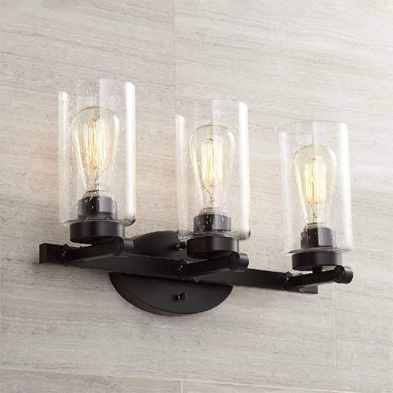 BowLift | 3-Bulb Seed Glass Wall Light Industry Black Cylinder Dining Room Wall Lamp in Clear