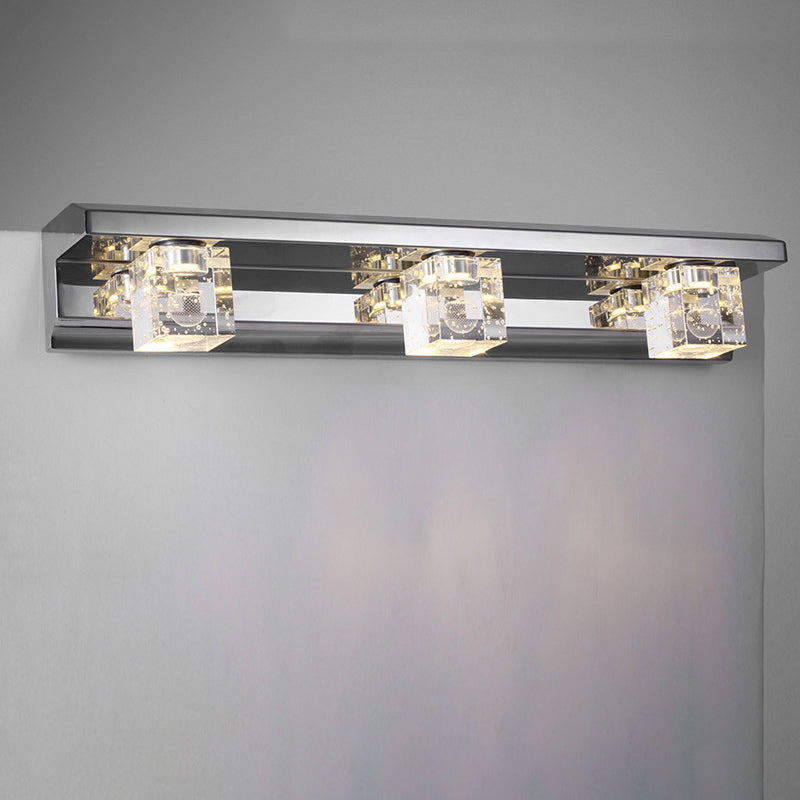 BowLift | Clear Crystal Cube Wall Sconce Modern Style 3 Heads Silver Finish Vanity Light Fixture in Warm/White Light, 12.5"/18" B