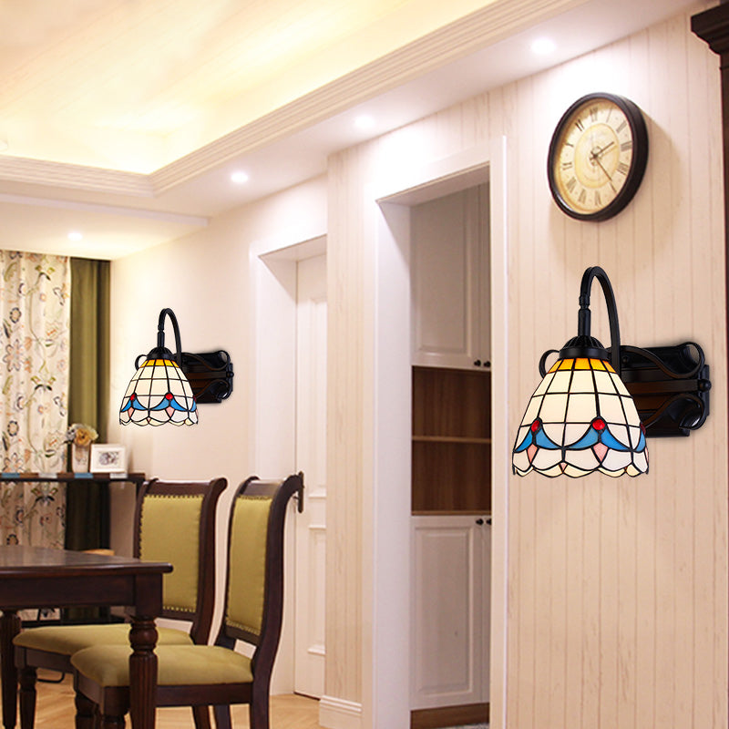 BowLift | Tiffany Wall Mount Fixture Woven Glass 1 Light Colorful Wall Lamp in Beige/Blue/Blue-White/White for Dining Room
