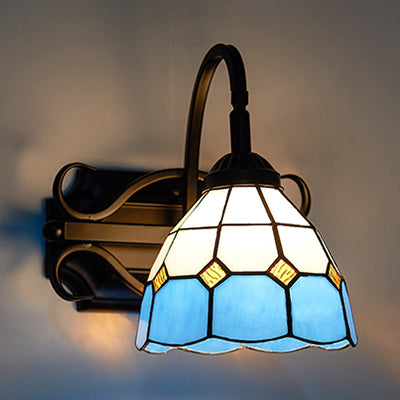 BowLift | Tiffany Wall Mount Fixture Woven Glass 1 Light Colorful Wall Lamp in Beige/Blue/Blue-White/White for Dining Room
