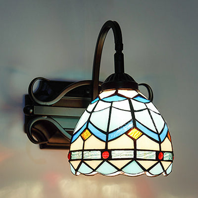 BowLift | Tiffany Wall Mount Fixture Woven Glass 1 Light Colorful Wall Lamp in Beige/Blue/Blue-White/White for Dining Room