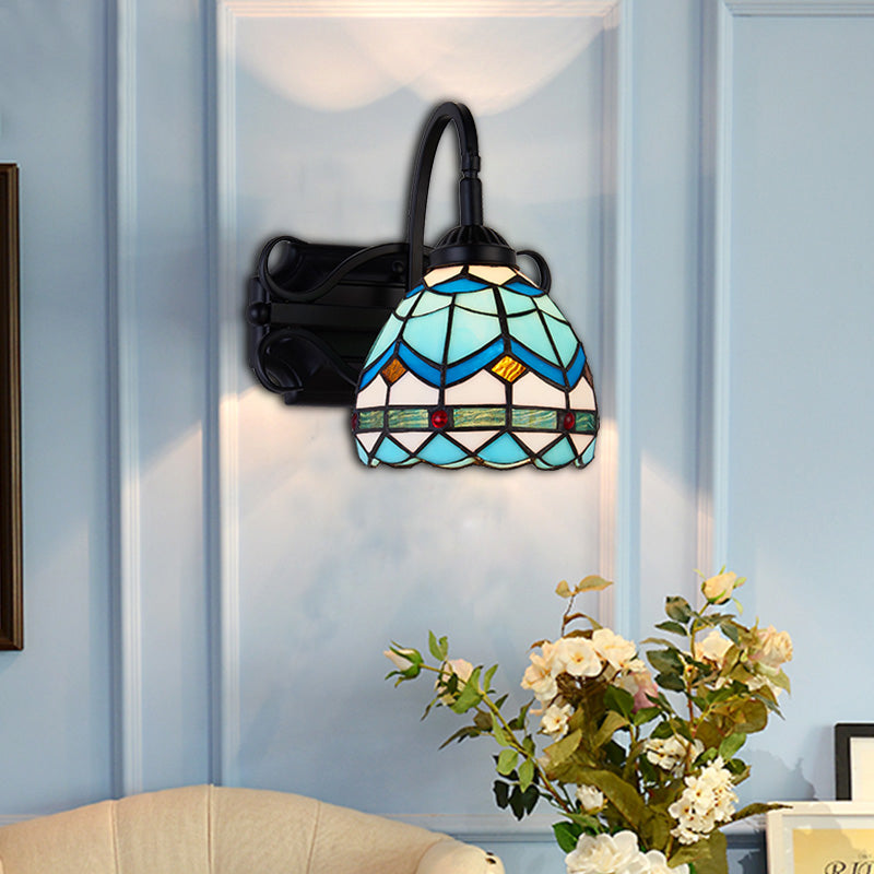 BowLift | Tiffany Wall Mount Fixture Woven Glass 1 Light Colorful Wall Lamp in Beige/Blue/Blue-White/White for Dining Room