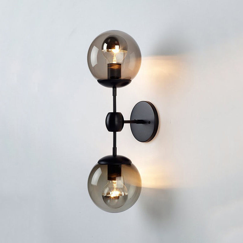 BowLift | Black 2-Light Wall Light Industrial Amber Glass Globe Shade Lighting Fixture for Living Room