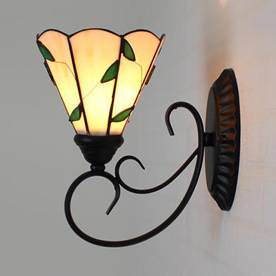 BowLift | Tiffany Scalloped Edged Wall Lamp Tempered Glass 1 Head Multicolor Wall Mount Fixture in Chandelier Blue/Beige/Blue-White for Stair