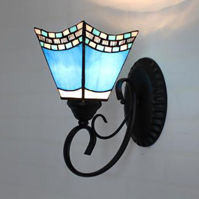 BowLift | Tiffany Scalloped Edged Wall Lamp Tempered Glass 1 Head Multicolor Wall Mount Fixture in Chandelier Blue/Beige/Blue-White for Stair