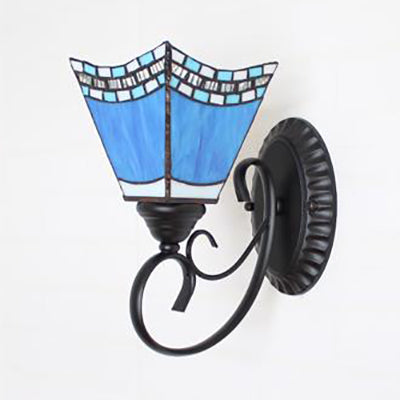 BowLift | Tiffany Scalloped Edged Wall Lamp Tempered Glass 1 Head Multicolor Wall Mount Fixture in Chandelier Blue/Beige/Blue-White for Stair