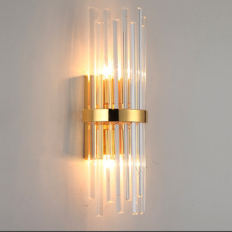 BowLift | Cylinder Wall Light Modern Three-Sided Crystal Rod 2 Heads Gold Wall Light